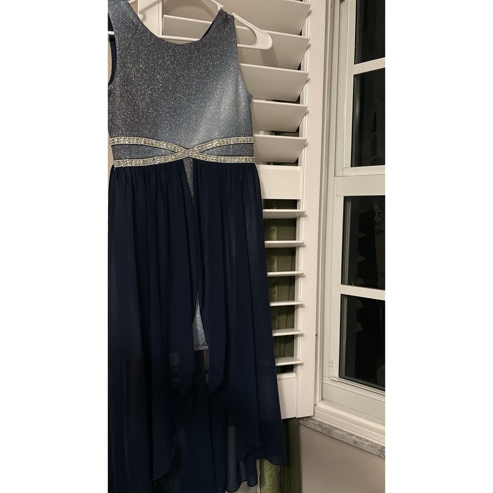NWT Girls/Youth Navy & Silver Sparkle High-Low Party Dress